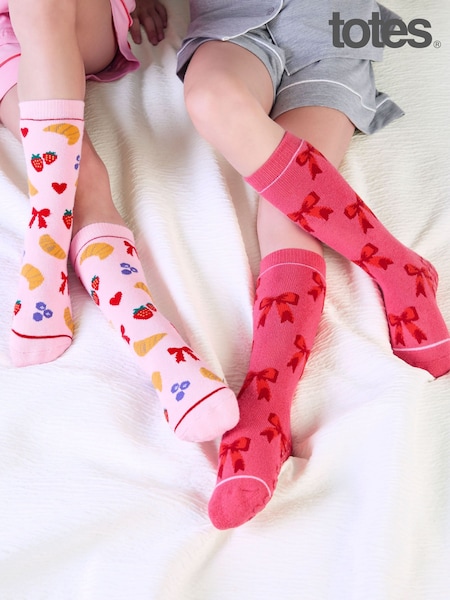 Rosa - Totes Tosties Kids Original Slippers Socks 2 Pack