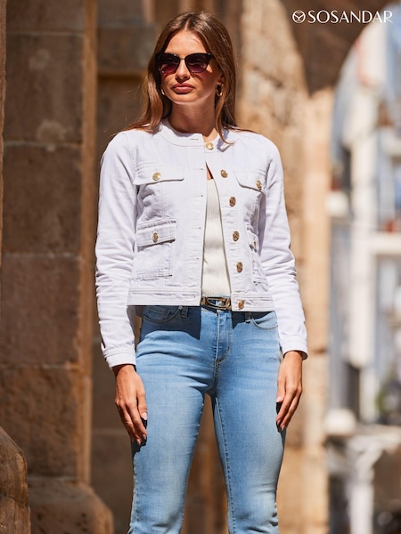 Sosandar White Pocket Front Denim Jacket With Gold Button Detail (884645) | €98