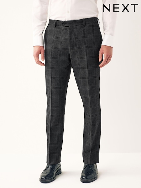Charcoal Grey Regular Fit Check Suit Trousers (885076) | AED98