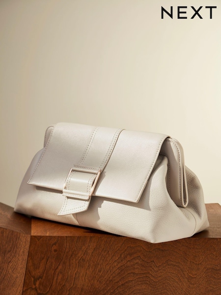 Ecru White Leather Premium Clutch Bag (886175) | €37