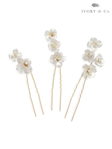 Ivory & Co Fleur Ceramic Floral Hairpin Set (886229) | €60