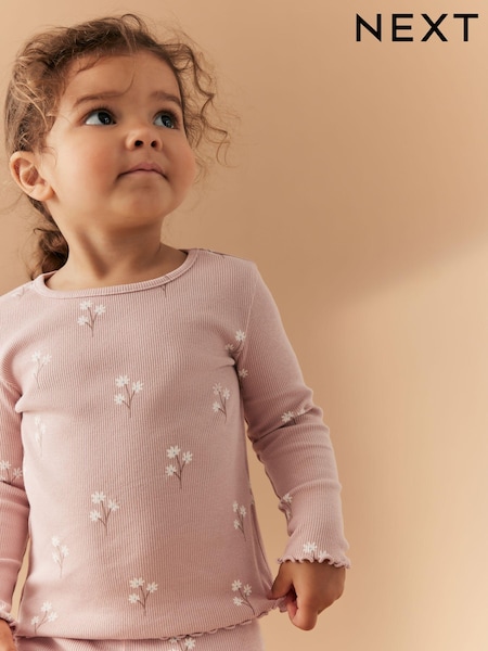 Pink Ditsy Floral Cotton Rich Long Sleeve Rib T-Shirt (3mths-7yrs) (886260) | €4 - €7