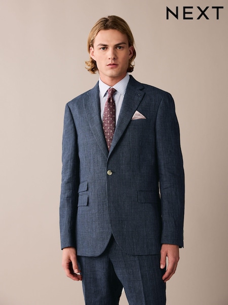 Navy Regular Fit Linen Check Suit Jacket (886339) | € 29