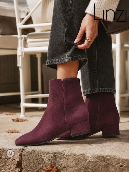 Red - Linzi Outline Low Block Heeled Ankle Boots