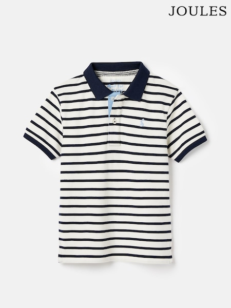 Joules Boys' Filbert Navy Blue Striped Pique Cotton Polo Shirt (886786) | R$ 160 - R$ 180