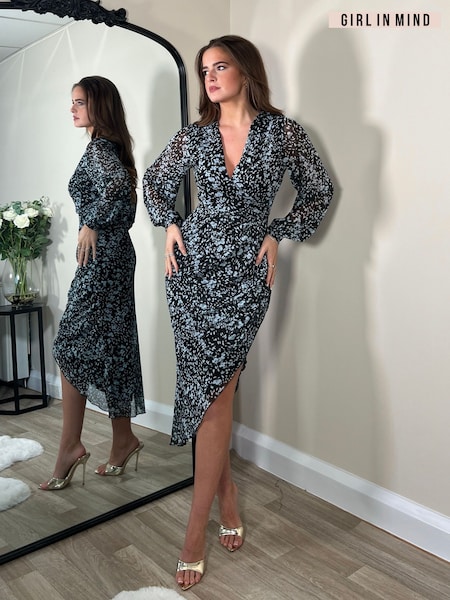 Girl In Mind Navy Floral Elsa Long Sleeve Wrap Asymmetric Dress (886848) | €22.50