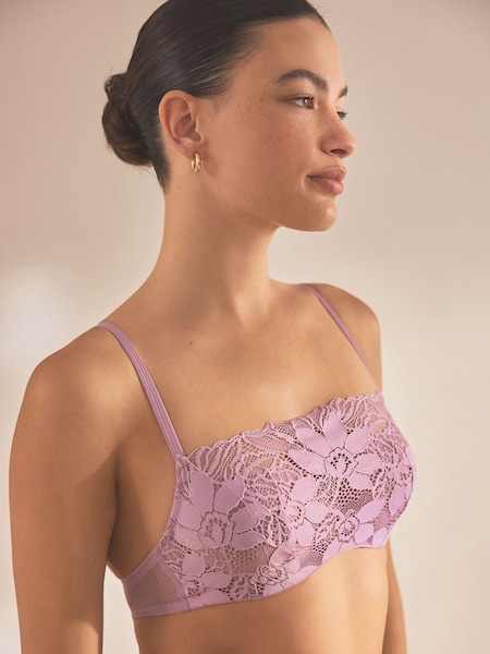 Mauve Purple Non Pad Balcony Sunflower Lace Bra (887146) | AED38
