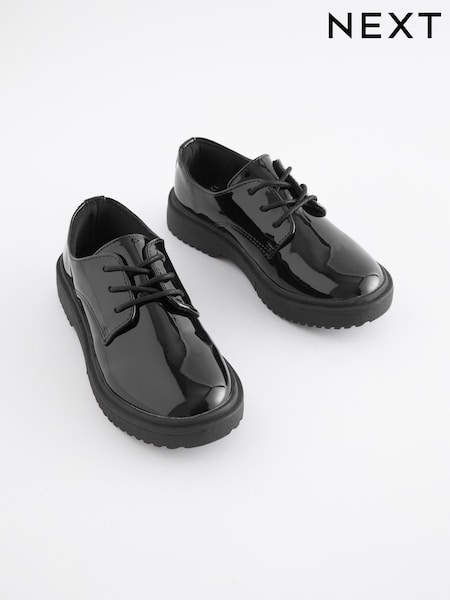Black Patent Wide Fit (G) School Chunky Lace-Up Shoes (887419) | €36 - €47