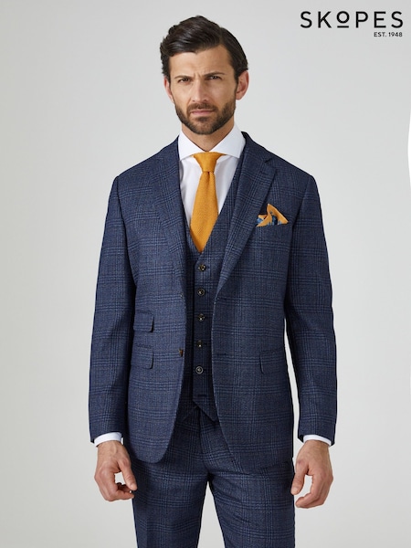 Sininen - Normaali lahje - Skopes Tailored Fit Woolf Check Suit (887499) | €181