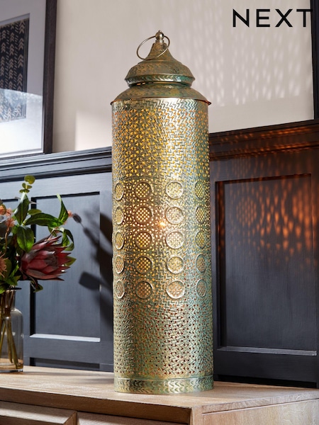 Gold Extra Large Patterned Cutout Metal Lantern (887577) | €75