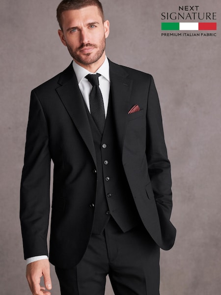 Black Slim Fit Signature Tollegno Italian Wool Textured Suit Jacket (888606) | AED569
