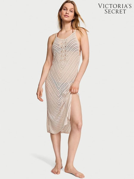 Victoria's Secret Linen Nude Crochet Cover Up Midi Dress (888611) | €79