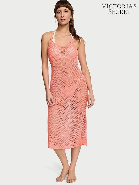 Victoria's Secret Punchy Peach Orange Crochet Dress Coverup (888650) | €39