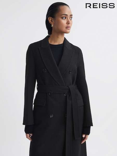 Schwarz - Reiss Arla Wollmantel mit Blendnaht und Gürtel in Relaxed Fit (888711) | 564 €