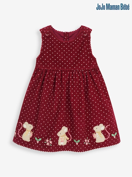 JoJo Maman Bébé Berry Pink Mouse Girls' Appliqué Cord Dress (8888R6) | €42