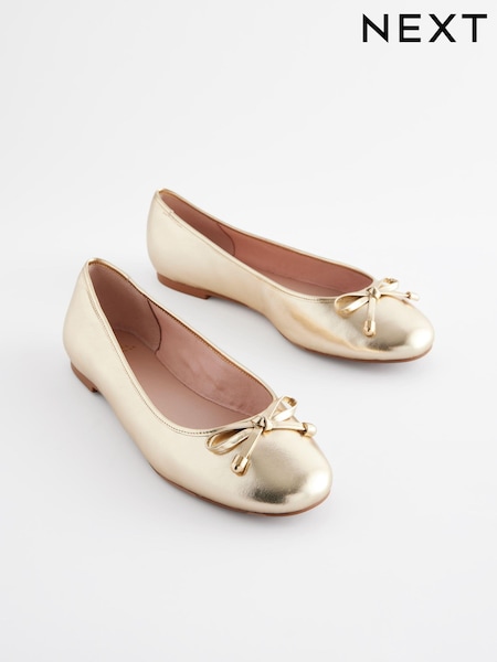 Gold Forever Comfort® Round Toe Leather Ballerina Shoes (888934) | 157 QAR