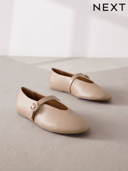 Taupe Signature Leather Mary Jane Shoes (888939) | €33
