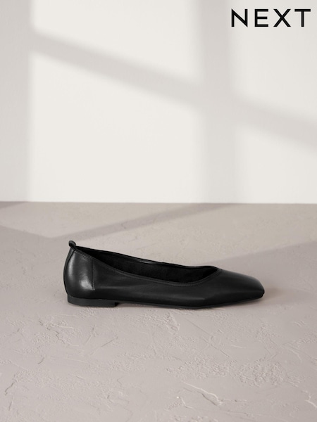 Black Signature Square Toe Leather Ballerinas (888960) | €29