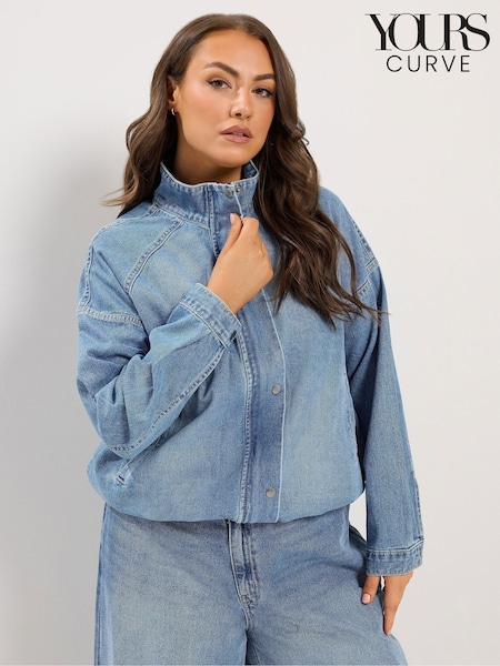 modra - Yours Curve Denim Funnel Neck Bomber Jacket