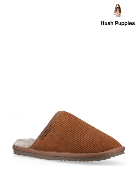 Brown - Regular Hush Puppies Coady Cord Slippers
