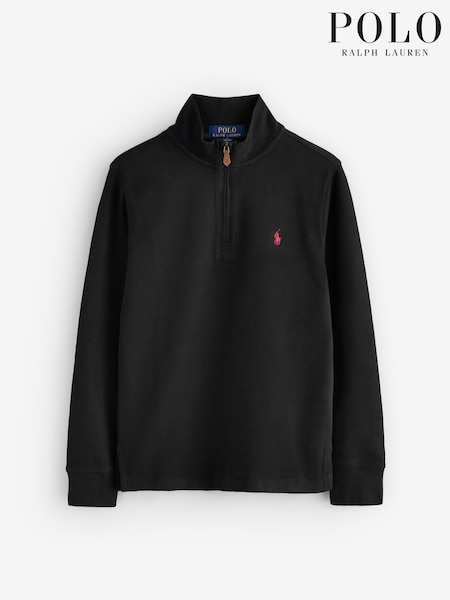 Black - Polo Ralph Lauren Logo Quarter Zip Jersey Sweatshirt