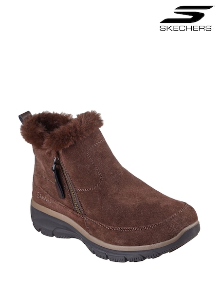 Brown - Skechers Easy Going Cool Zip! Ankle Boots