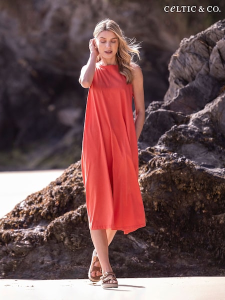 Celtic & Co. Red Organic Cotton Pleated Back Midi Dress (889599) | €46