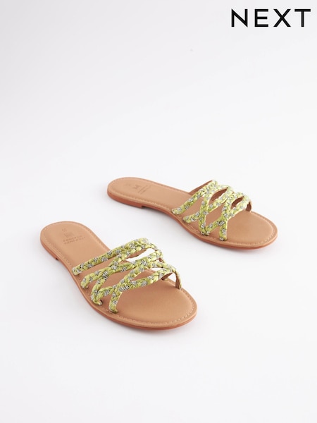 Lime Green Forever Comfort® Raffia Jewelled Mules (889766) | € 9