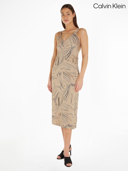 Calvin Klein Natural Surface Print Slip Dress (889767) | €121