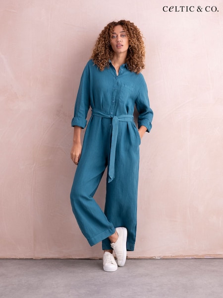 Celtic & Co. Blue Linen Long Sleeve Jumpsuit (890295) | €83