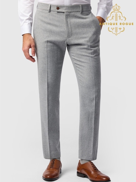 Gris - Regular Antique Rogue Slim Fit Pale Herringbone Trousers