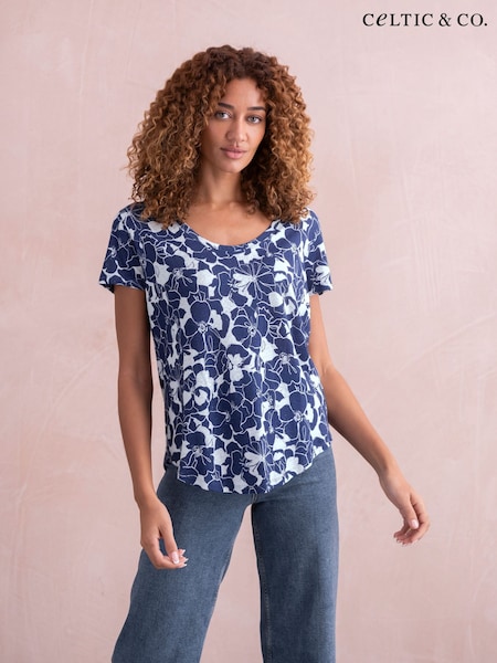 Celtic & Co. Blue Linen / Cotton Scoop Neck T-Shirt (890325) | €13