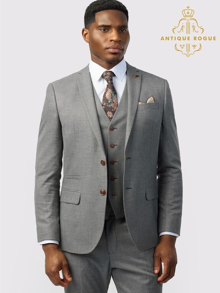 Grey - Regular Antique Rogue Slim Fit Texture Stretch Jacket