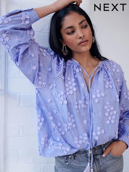 Lila vijolična - Tie Neck Floral Blouse (890419) | € 21