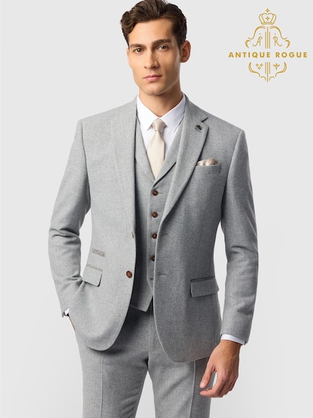 Grey - Regular Antique Rogue Slim Fit Baxter Pale Herringbone Jacket