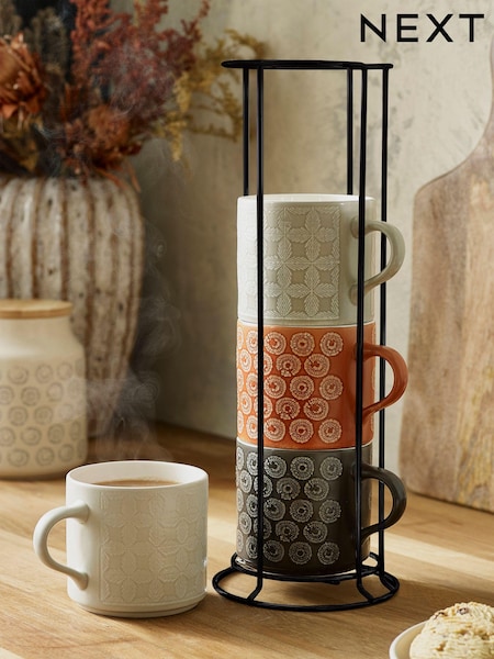 Set Of 4 Mixed Geo Pattern Stacking Mugs With Stand (890612) | € 35