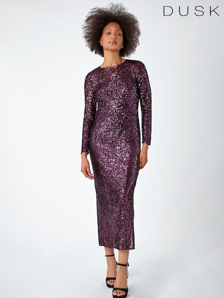 Dusk Purple Sequin Embellished Midi Dress (890707) | €39