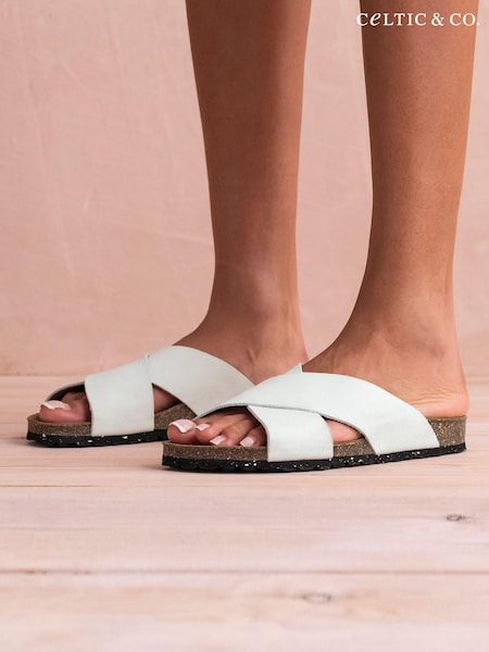 Celtic & Co. Nubuck Crossover White Slides (890729) | AED169
