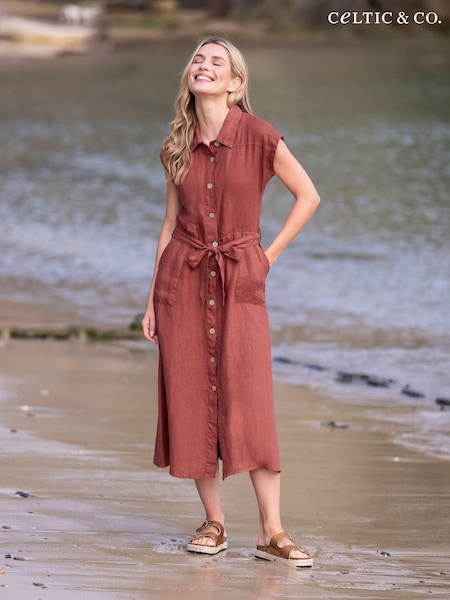 Celtic & Co. Red Linen Button Through Midi Shirt Dress (890789) | €83
