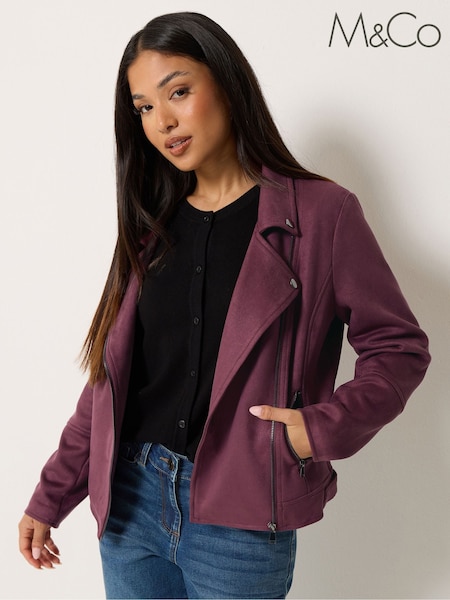 Purple - M&co Petite Faux Suede Biker Jacket