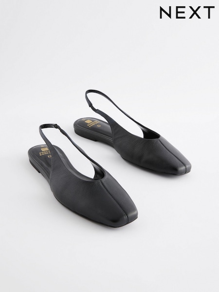 črna - Forever Comfort® Square Toe Leather Sling Back Shoes (891180) | € 25