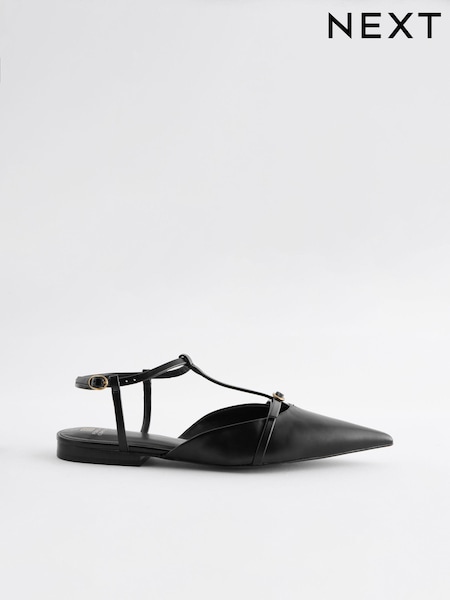 Black Forever Comfort Point Toe T-bar Shoe (891251) | €25
