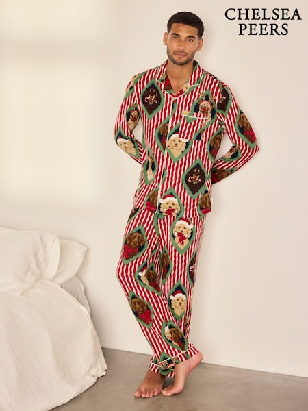 Red - Regular Chelsea Peers Christmas Chip & Friends Stripe Print Long Pyjamas Set