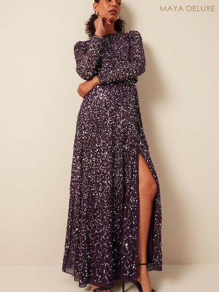 Maya Red All Over Embellished Wrap Skirt Long Sleeve Maxi Dress (891776) | €102