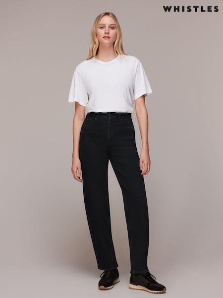 Whistles Black Barrel Leg Denim Straight Jeans (891828) | $163