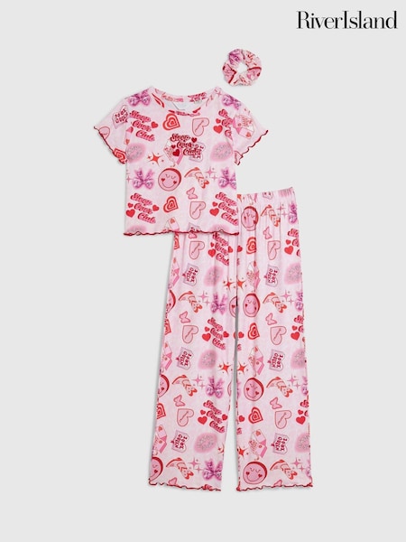 Pink Glitter Graffiti Print - River Island Pyjamas Set