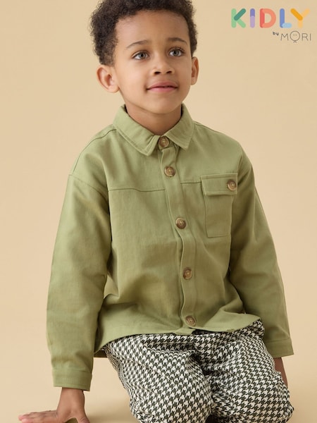 Green - Kidly By Mori Sage Soft Twill Button Down Overshirt