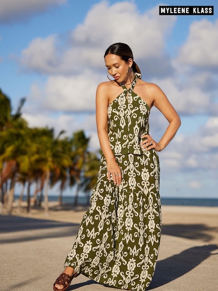 Myleene Klass Green/White Printed Adjustable Waist Maxi Skirt (892308) | €15