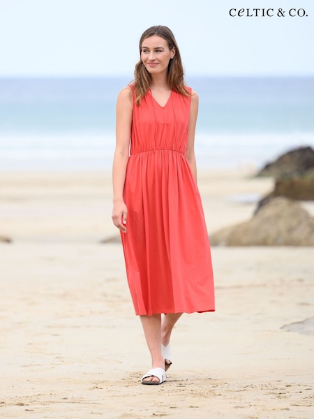 Celtic & Co. Red Organic Cotton Tie Neck Midi Dress (892328) | €46