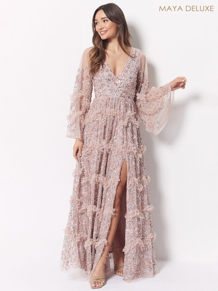 Maya Pink Embellished Long Sleeve Split Maxi Dress (892416) | €167